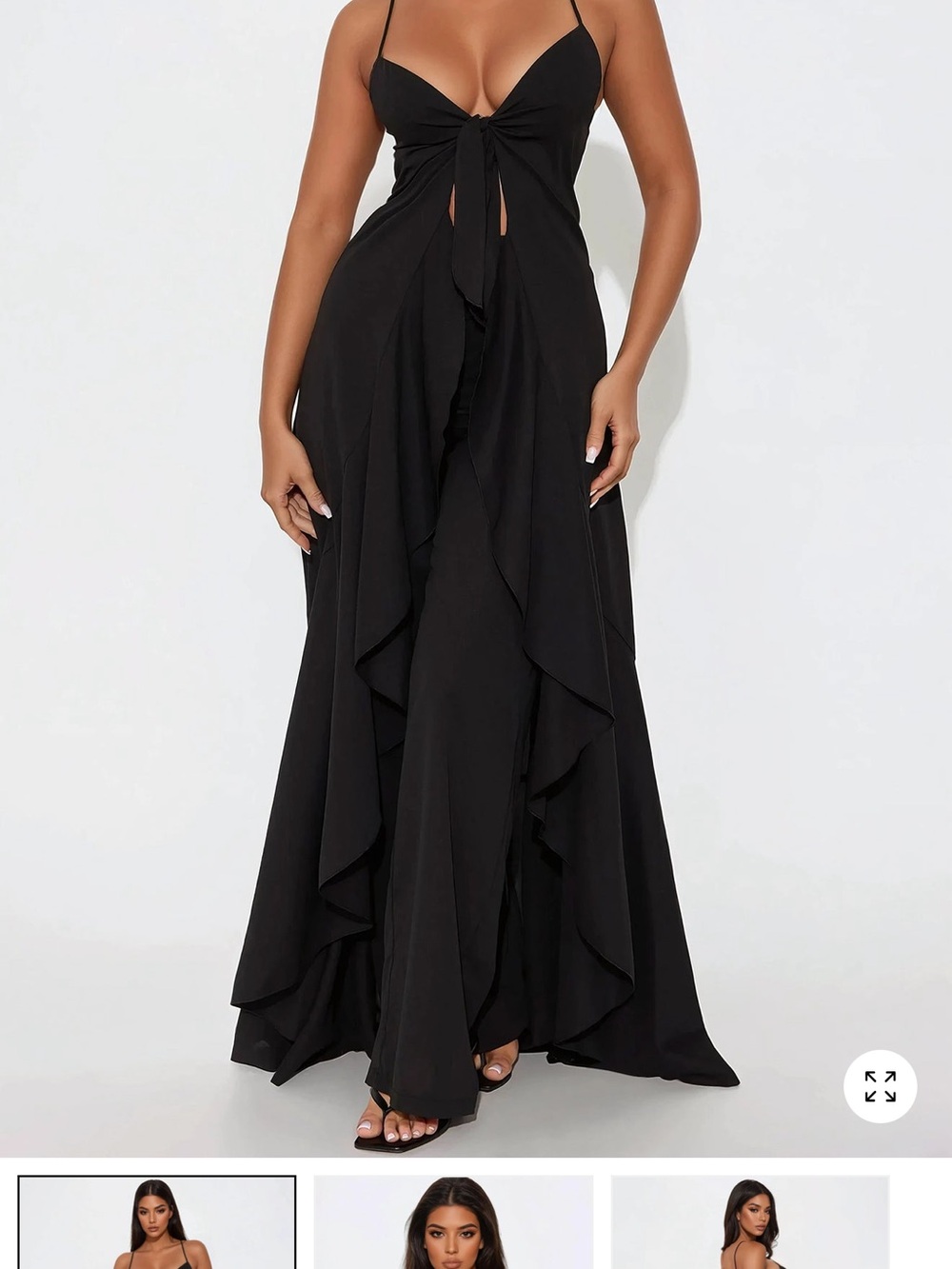 Fashion Nova Black Wide Leg Tie-Front Jumpsuit